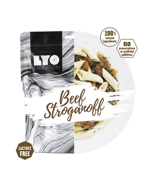 Lyofood Hovězí Stroganov s nudlemi běžná porce, jednoporce, Hovězí Stroganov s nudlemi